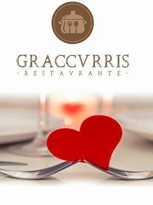 Logotipo del restaurante Graccurris de Alfaro con 2 tenedores y un corazón